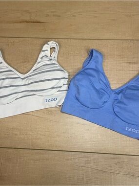 IZOD Girls Padded Sports Bras - Blue & White Stripes Size Small